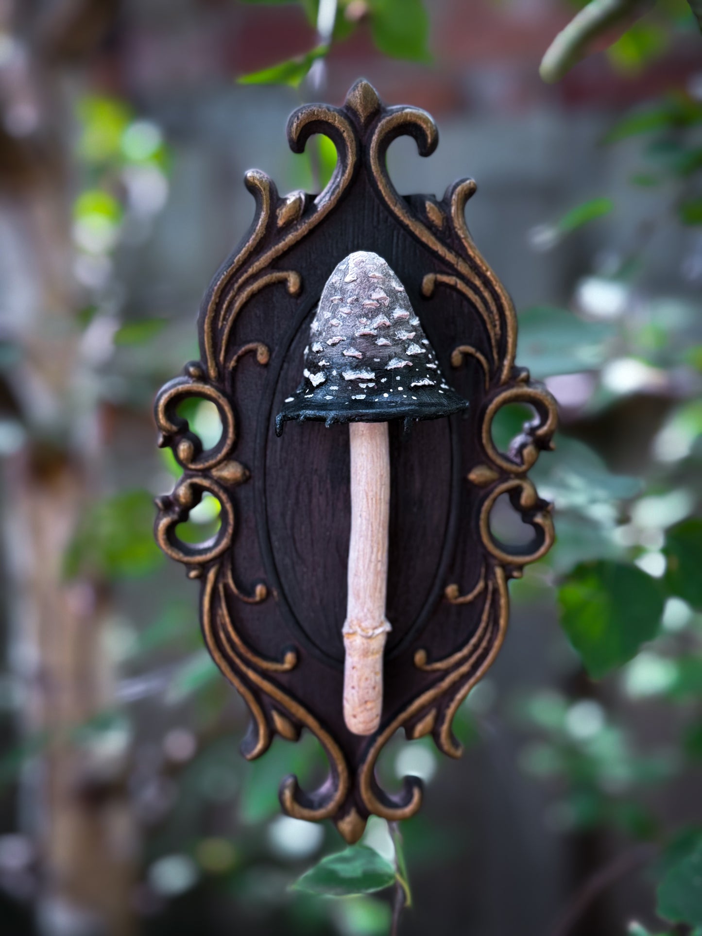 Handsculpted polymer mushroom wall plaques