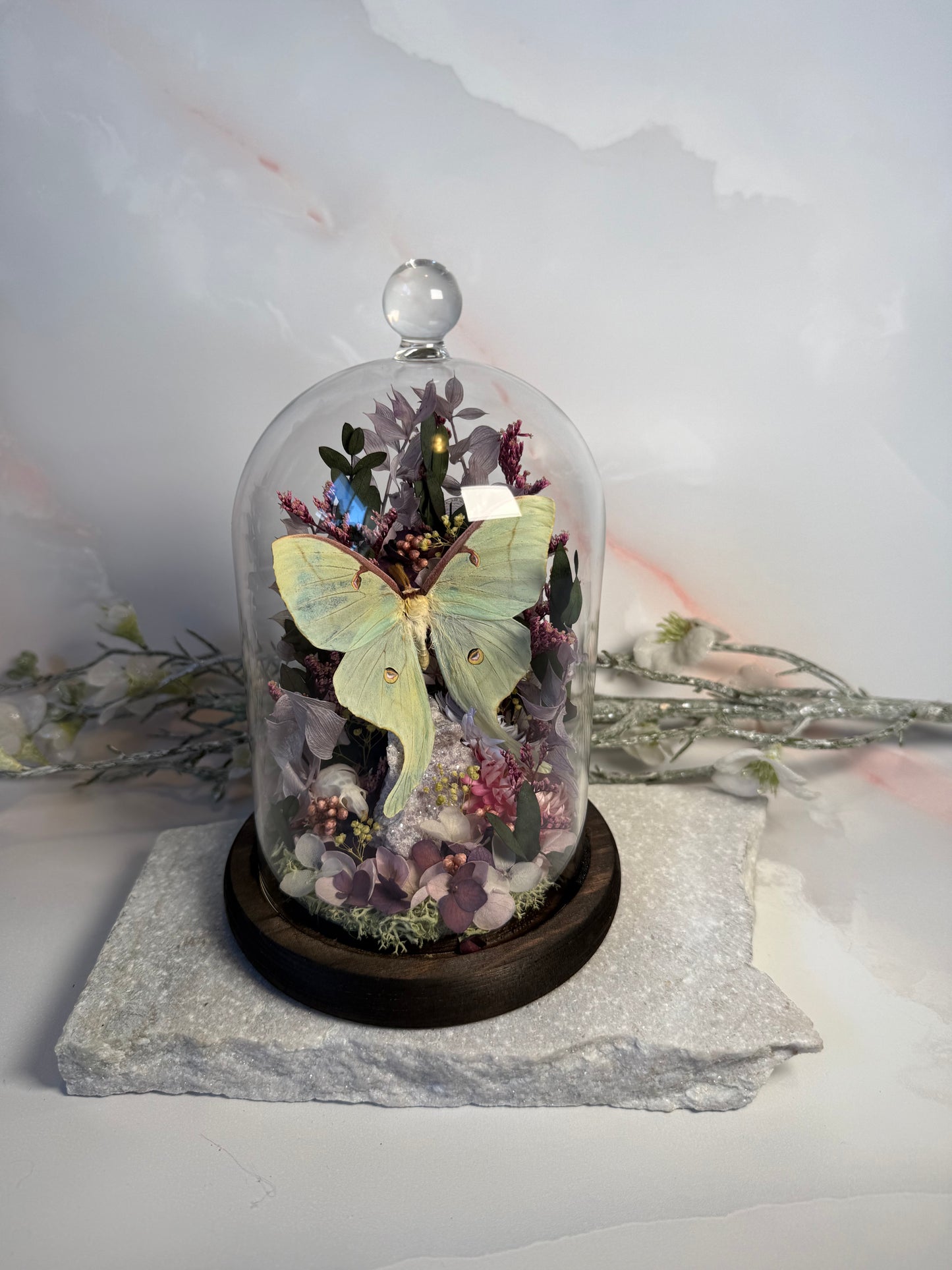 Actias Luna x Rat Skull x Lepidolite Cloche Dome